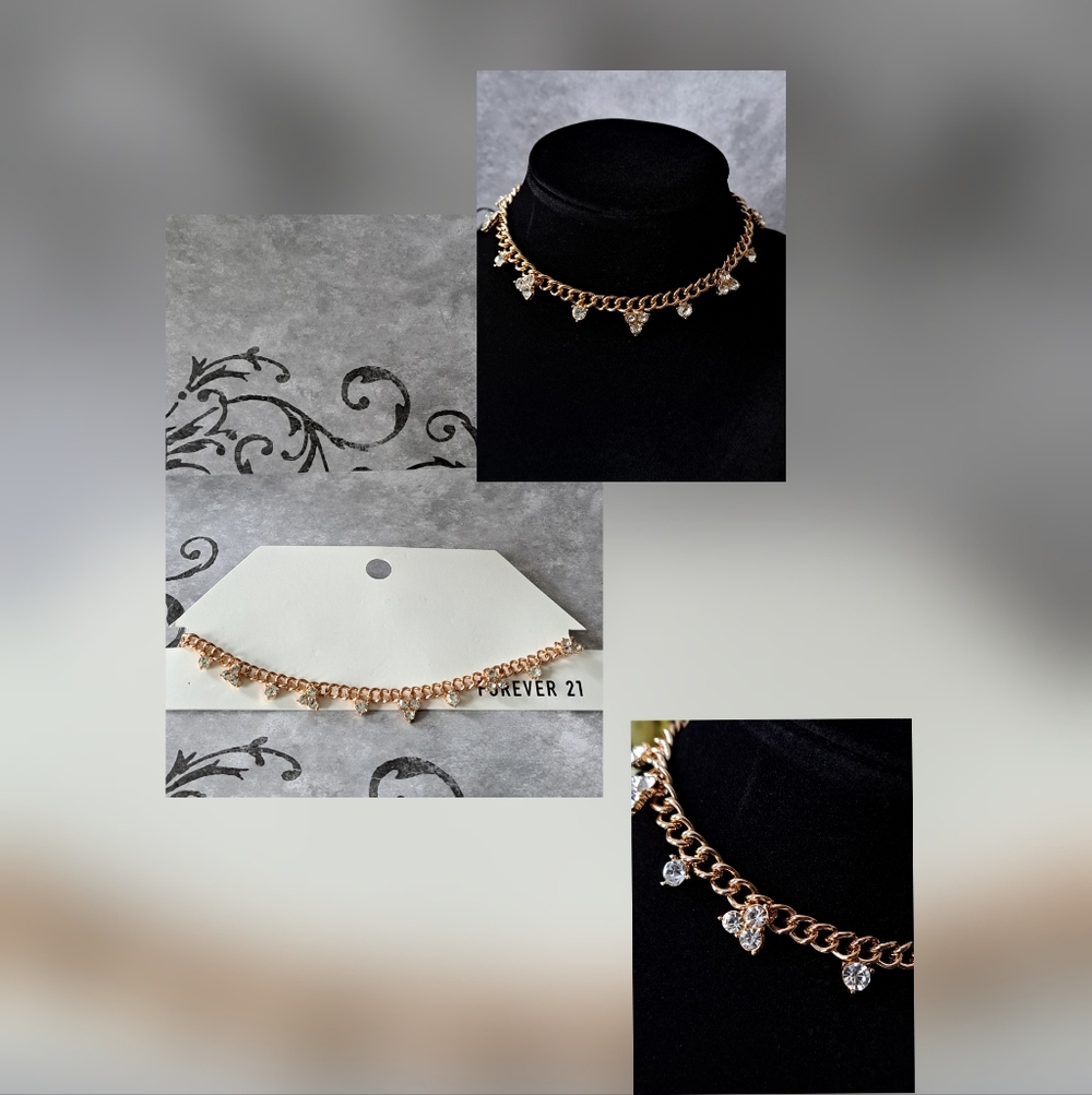 Forever 21 Goldtone & Clear Crystal Choker Necklace
